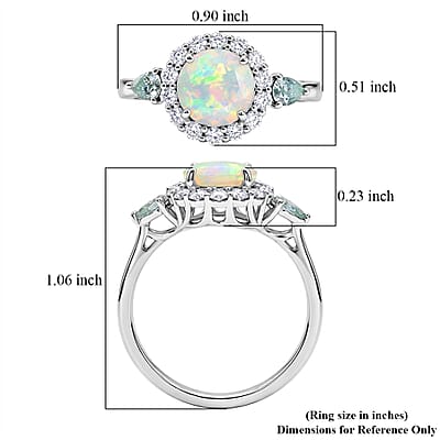 D'Joy Premium Ethiopian Welo Opal with Blue and White Moissanite 2.00 ctw Ring in Rhodium Over Sterling Silver (Size 6.0)