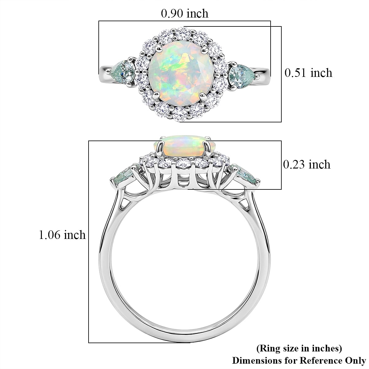 Certified and Appraised D'Joy Premium Ethiopian Welo Opal with Blue and White Moissanite 2.00 ctw Ring in Rhodium Over Sterling Silver (Size 7.0)