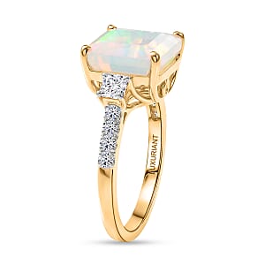 Certified & Appraised AAA Ethiopian Welo Opal and Luxuriant Lab Grown Diamond G-H SI 3.34 ctw Ring in 10K Yellow Gold (Size 6.0) (Del. in 7-10 Days)