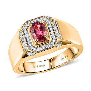 D'Joy Ouro Fino Rubellite and Moissanite 1.00 ctw Men's Ring in 18K Vermeil Yellow Gold Over Sterling Silver (Size 10.0)