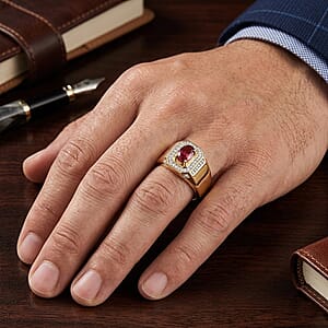 D'Joy Ouro Fino Rubellite and Moissanite 1.00 ctw Men's Ring in 18K Vermeil Yellow Gold Over Sterling Silver (Size 10.0)