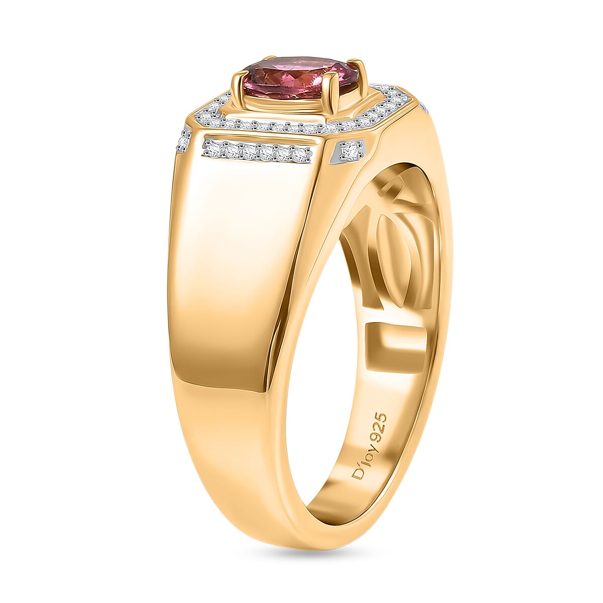 D'Joy Ouro Fino Rubellite and Moissanite 1.00 ctw Men's Ring in 18K Vermeil Yellow Gold Over Sterling Silver (Size 10.0) image number 3