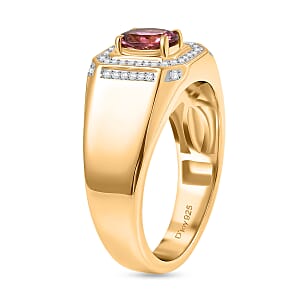 D'Joy Ouro Fino Rubellite and Moissanite 1.00 ctw Men's Ring in 18K Vermeil Yellow Gold Over Sterling Silver (Size 10.0)