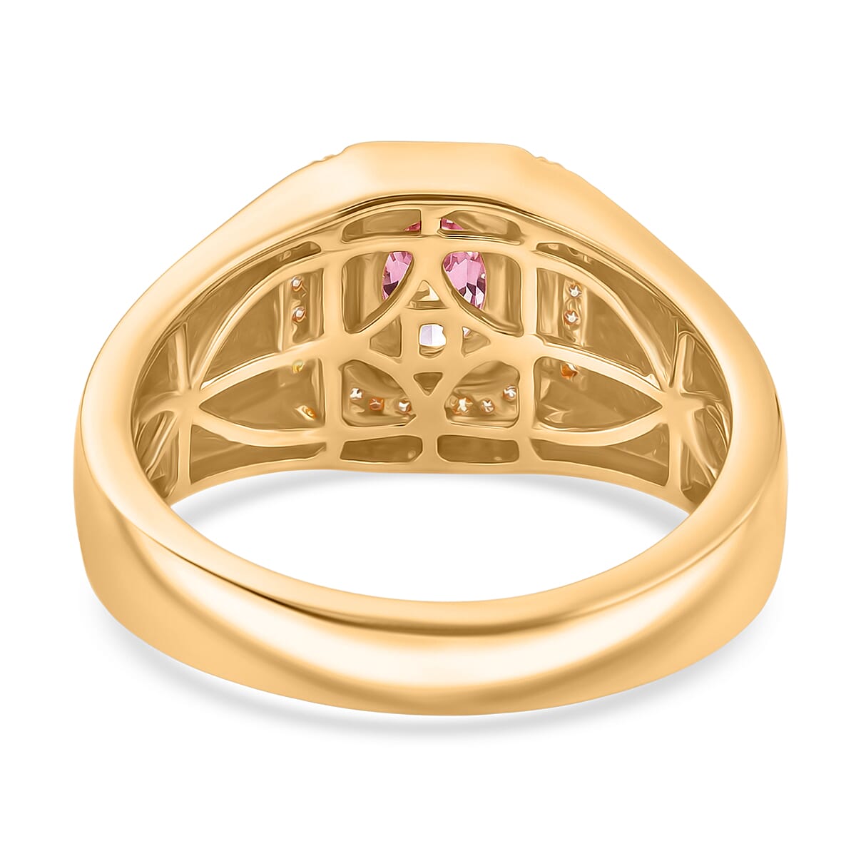 D'Joy Ouro Fino Rubellite and Moissanite 1.00 ctw Men's Ring in 18K Vermeil Yellow Gold Over Sterling Silver (Size 10.0) image number 4