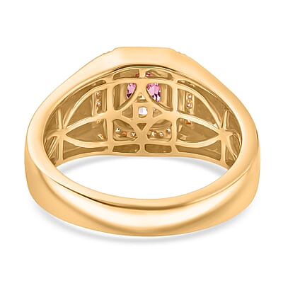 D'Joy Ouro Fino Rubellite and Moissanite 1.00 ctw Men's Ring in 18K Vermeil Yellow Gold Over Sterling Silver (Size 10.0)