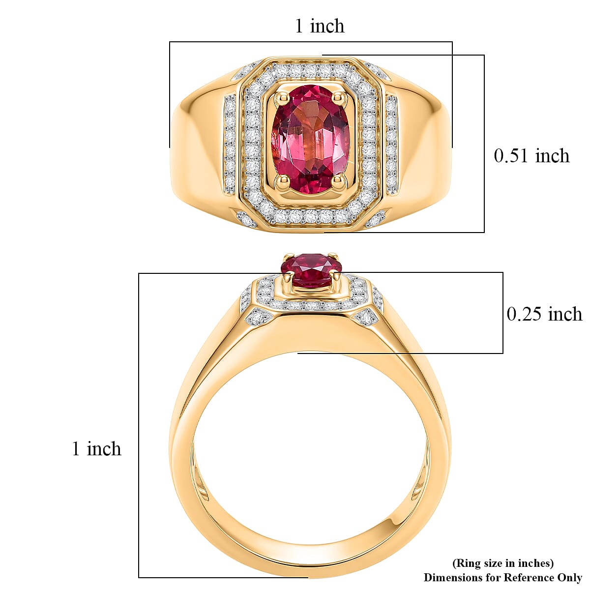 D'Joy Ouro Fino Rubellite and Moissanite 1.00 ctw Men's Ring in 18K Vermeil Yellow Gold Over Sterling Silver (Size 10.0) image number 5