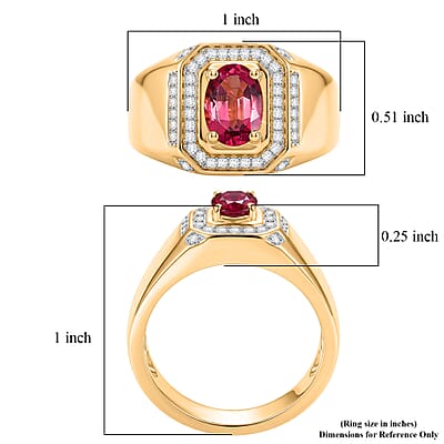 D'Joy Ouro Fino Rubellite and Moissanite 1.00 ctw Men's Ring in 18K Vermeil Yellow Gold Over Sterling Silver (Size 10.0)