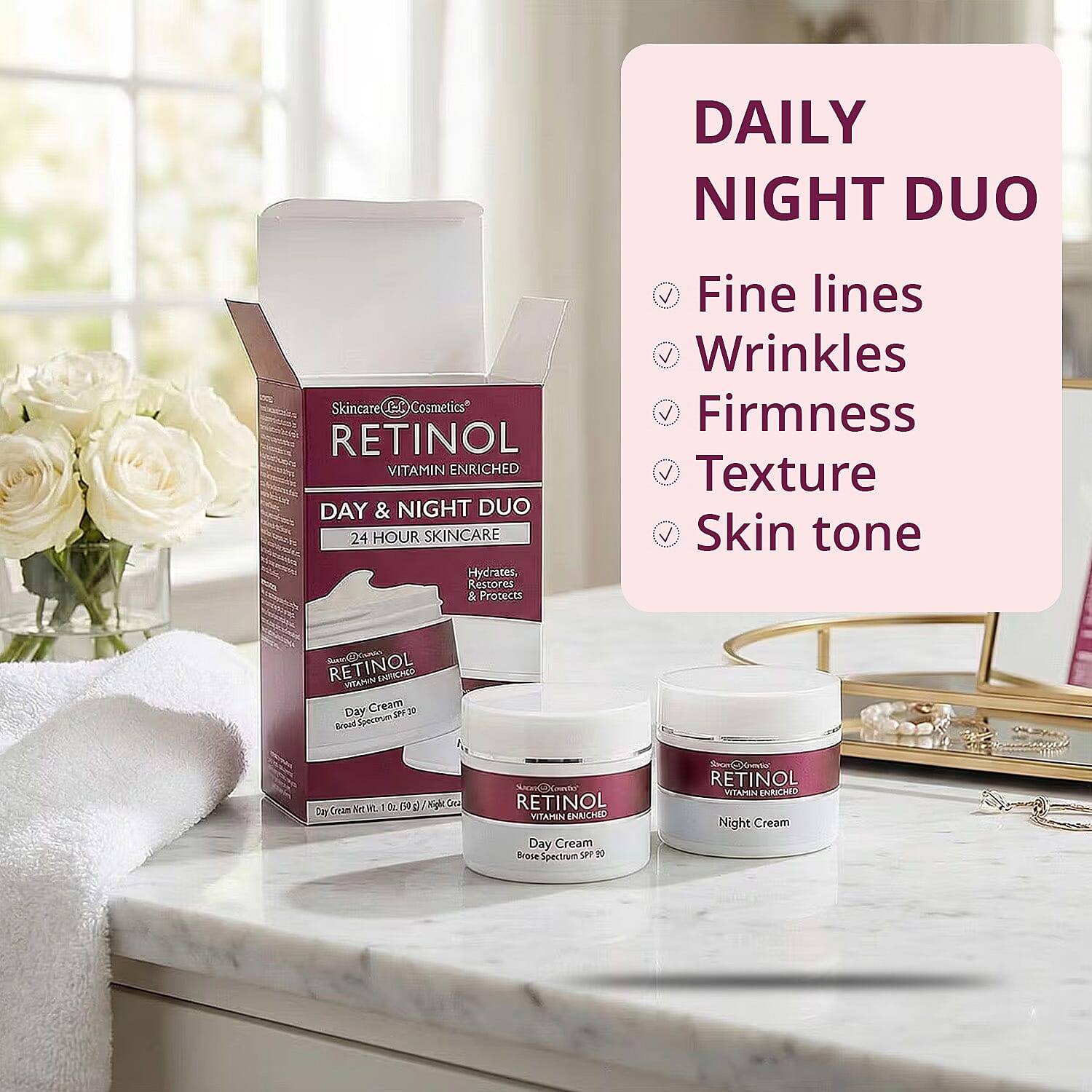 Retinol Vitamin Enriched Day & Night Duo (2x 1oz) Made in US