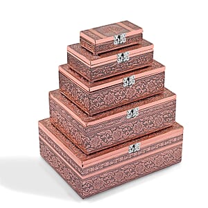 Livmore Set of 5 Handcrafted Tree Aluminum Oxidized Nested Box - Rose Gold