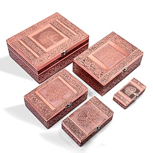 Livmore Set of 5 Handcrafted Tree Aluminum Oxidized Nested Box - Rose Gold