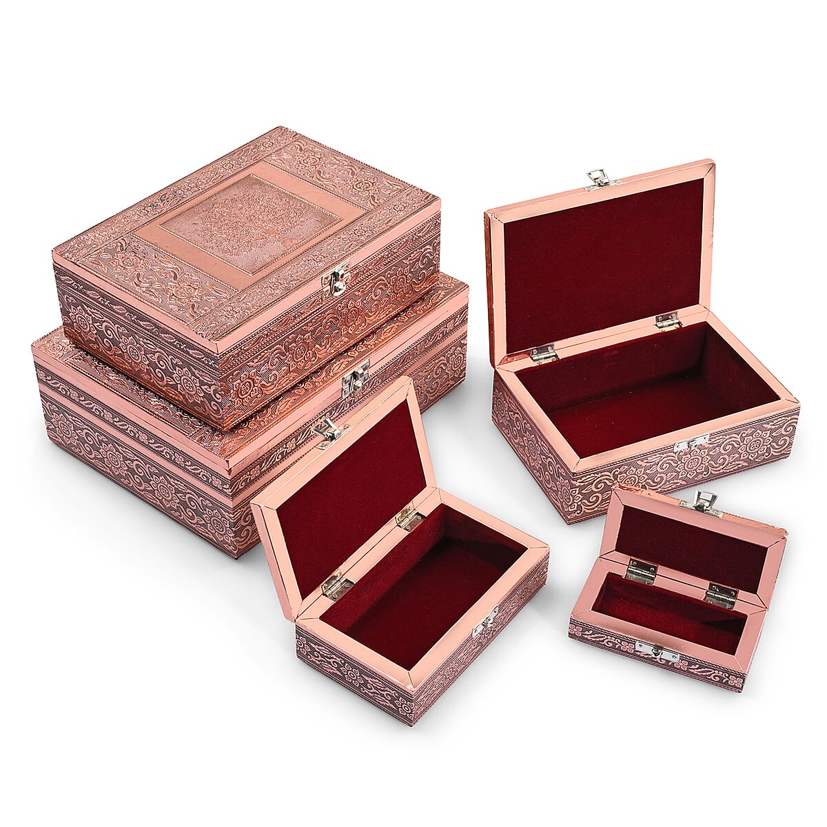 Livmore Set of 5 Handcrafted Tree Aluminum Oxidized Nested Box - Rose Gold image number 3