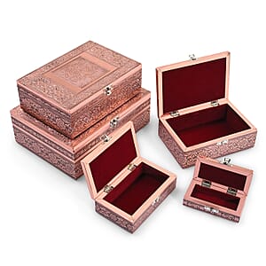 Livmore Set of 5 Handcrafted Tree Aluminum Oxidized Nested Box - Rose Gold