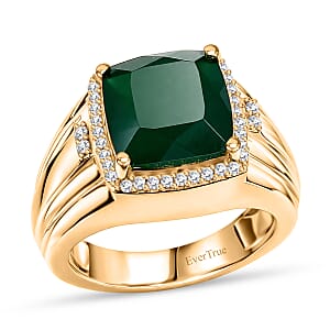 EverTrue Verde Onyx, White Zircon Ring in 18K YG Plated