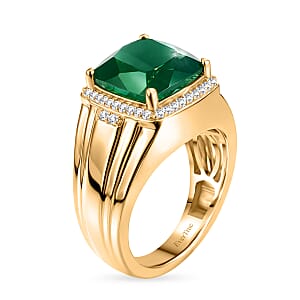 EverTrue Verde Onyx and White Zircon 4.50 ctw Regal Cushion Halo Ring in 18K YG Plated (Size 5.0)