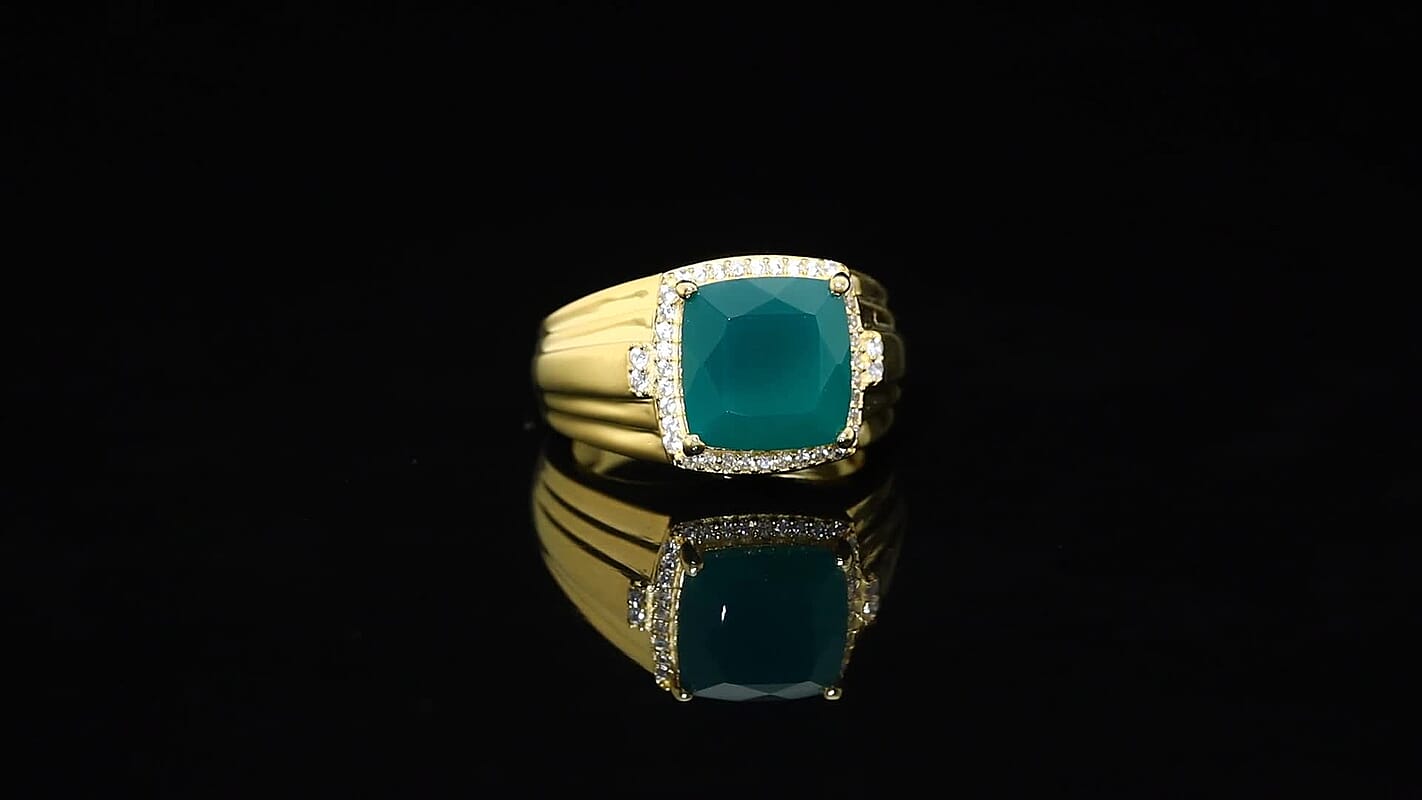 EverTrue Verde Onyx, White Zircon Ring in 18K YG Plated 8515973