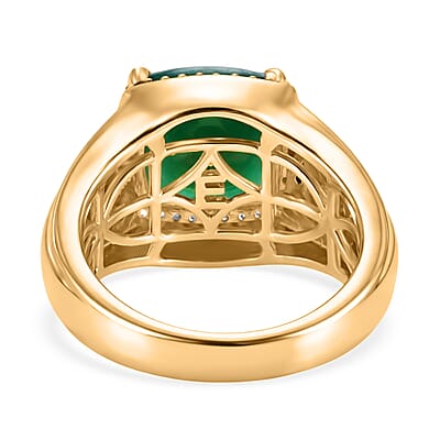 EverTrue Verde Onyx and White Zircon 4.50 ctw Regal Cushion Halo Ring in 18K YG Plated (Size 6.0)