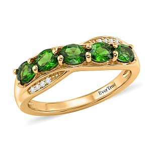 EverTrue Chrome Diopside and White Zircon 1.00 ctw Cross Path Ring in 18K YG Plated (Size 6.0)