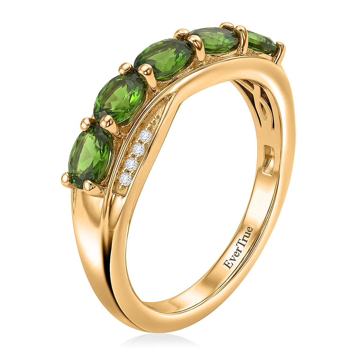 EverTrue Chrome Diopside and White Zircon 1.00 ctw Cross Path Ring in 18K YG Plated (Size 6.0) image number 1