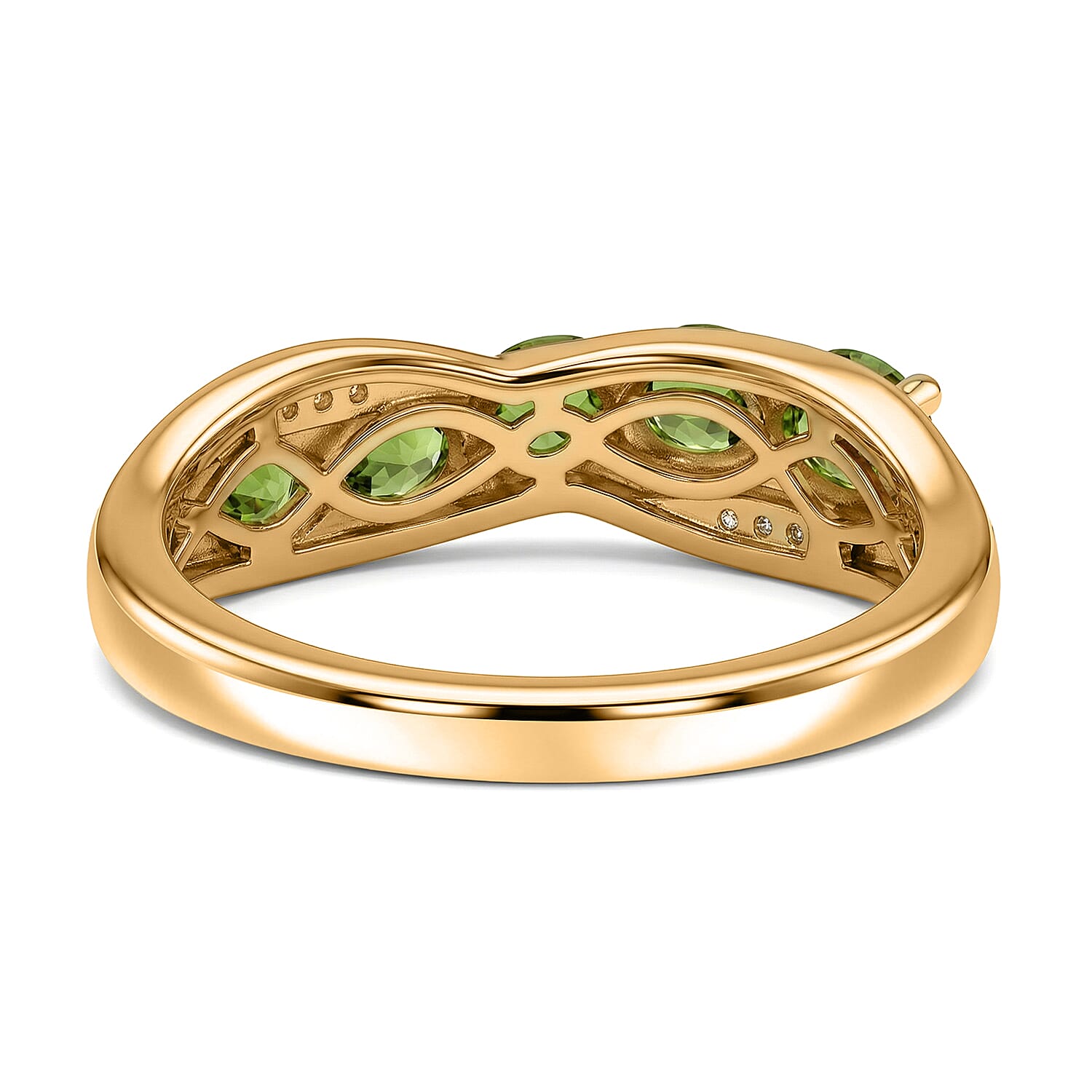 EverTrue Chrome Diopside and White Zircon 1.00 ctw Cross Path Ring in 18K YG Plated (Size 6.0)
