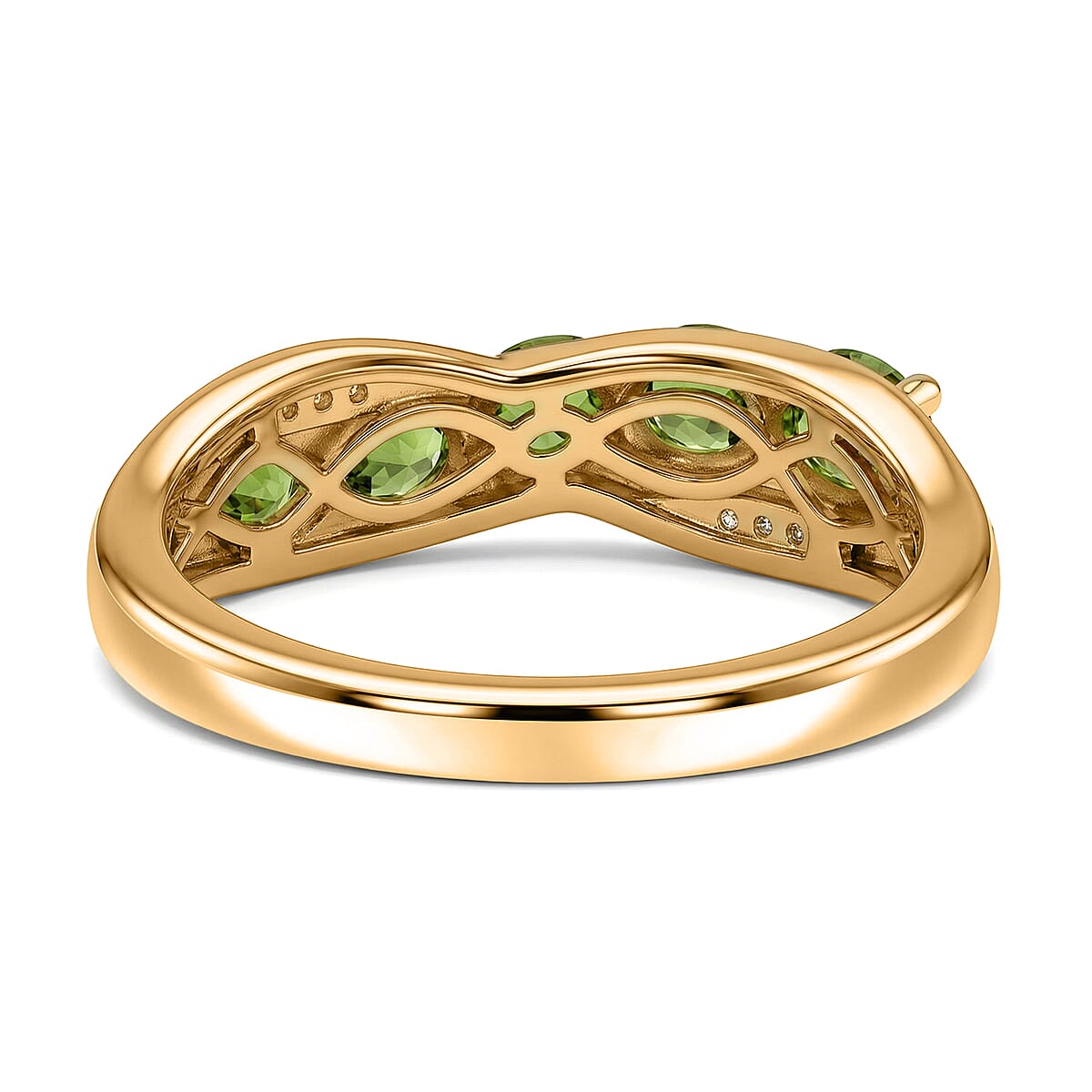 EverTrue Chrome Diopside and White Zircon 1.00 ctw Cross Path Ring in 18K YG Plated (Size 6.0) image number 2