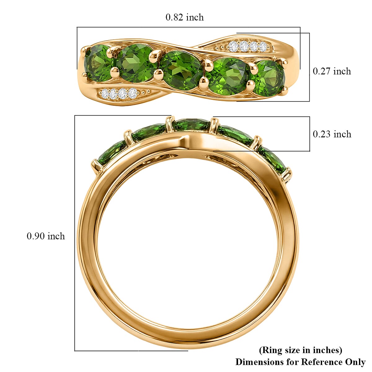 EverTrue Chrome Diopside and White Zircon 1.00 ctw Cross Path Ring in 18K YG Plated (Size 7.0) image number 5