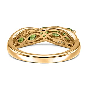 EverTrue Chrome Diopside and White Zircon 1.00 ctw Cross Path Ring in 18K YG Plated (Size 8.0)