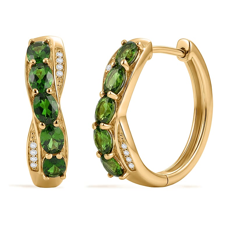 EverTrue Chrome Diopside and White Zircon 2.00 ctw Cross Path Hoop Earrings in 18K YG Plated