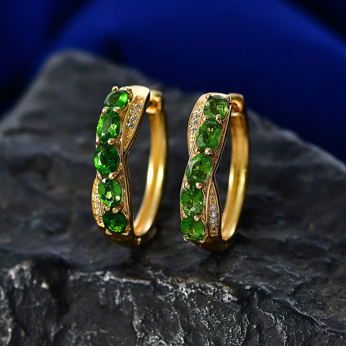 EverTrue Chrome Diopside and White Zircon 2.00 ctw Cross Path Hoop Earrings in 18K YG Plated image number 1