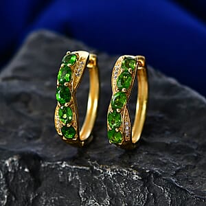EverTrue Chrome Diopside and White Zircon 2.00 ctw Hoop Earrings in 18K YG Plated