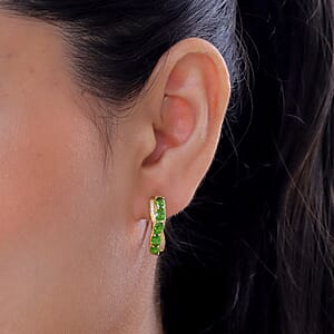 EverTrue Chrome Diopside and White Zircon 2.00 ctw Hoop Earrings in 18K YG Plated