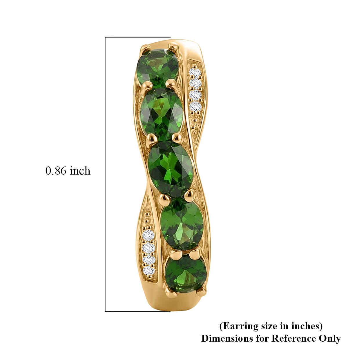 EverTrue Chrome Diopside and White Zircon 2.00 ctw Cross Path Hoop Earrings in 18K YG Plated