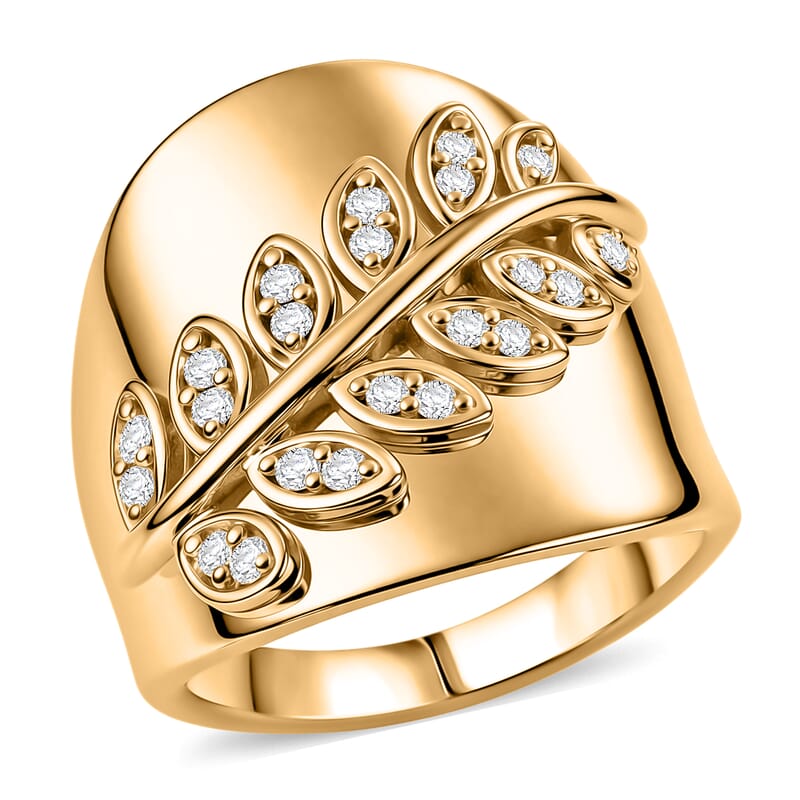 EverTrue Moissanite Fancy Leaves Ring in 18K YG Plated (Size 5.0) 0.20 ctw