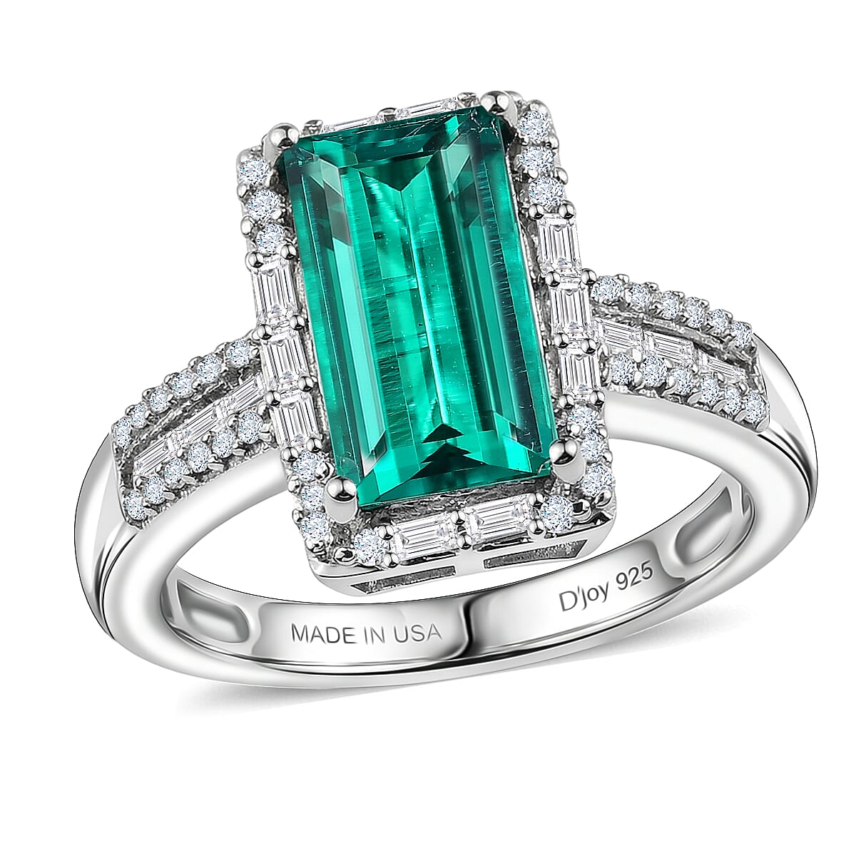 D'Joy Premium Lab Grown Colombian Emerald and Moissanite 3.30 ctw Royal Garden Path Ring in Rhodium Over Sterling Silver (Size 10.0)