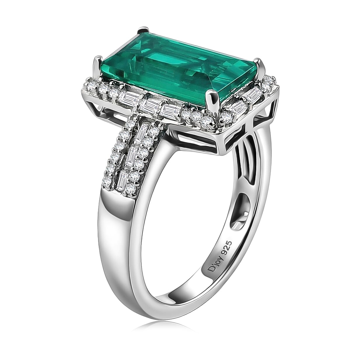 D'Joy Premium Lab Grown Colombian Emerald and Moissanite 3.30 ctw Royal Garden Path Ring in Rhodium Over Sterling Silver (Size 10.0)