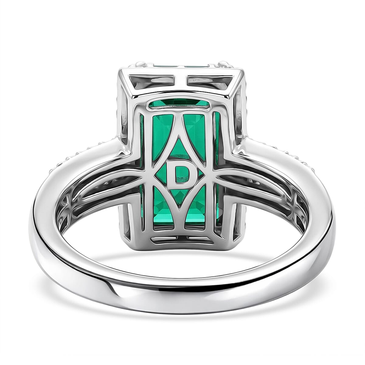 D'Joy Premium Lab Grown Colombian Emerald and Moissanite 3.30 ctw Royal Garden Path Ring in Rhodium Over Sterling Silver (Size 10.0)