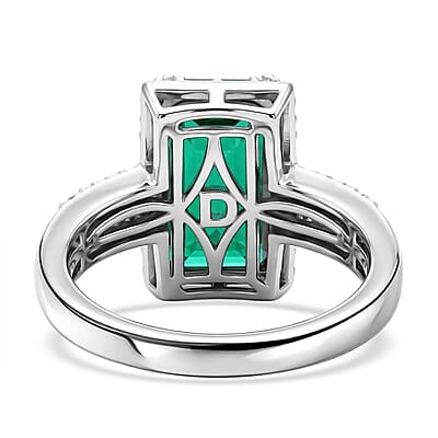 D'Joy Premium Lab Grown Colombian Emerald and Moissanite 3.30 ctw Royal Garden Path Ring in Rhodium Over Sterling Silver (Size 10.0)