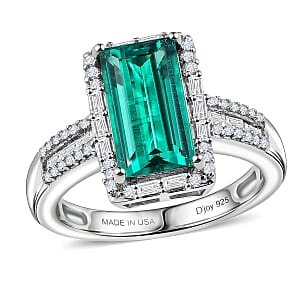 D'Joy Premium Lab Grown Colombian Emerald and Moissanite 3.30 ctw Royal Garden Path Ring in Rhodium Over Sterling Silver (Size 7.0)