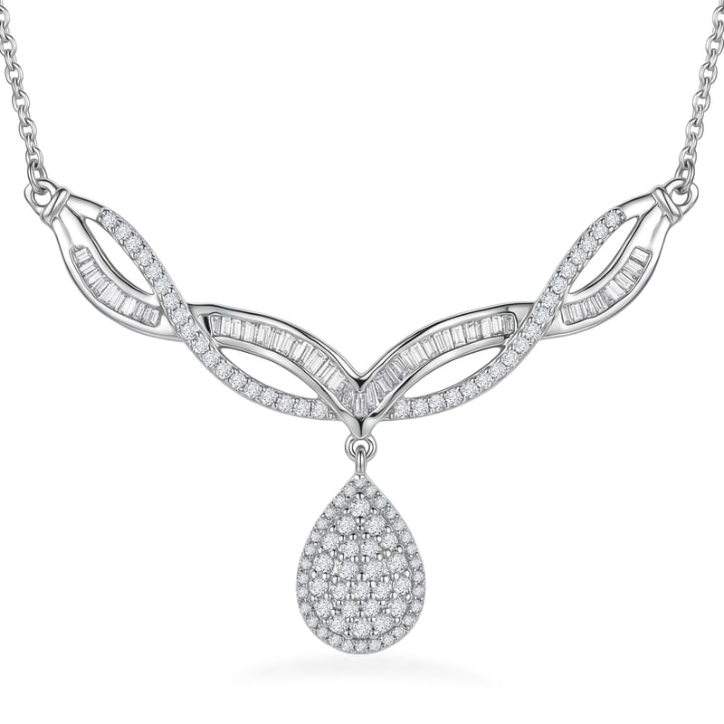 D'Joy Diamond 1.00 ctw Starlight Drop Necklace in Rhodium Over Sterling Silver 18-20 Inches