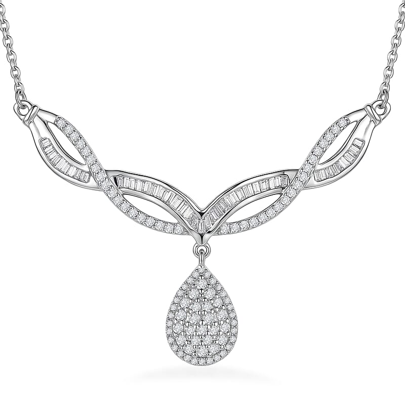 D'Joy Diamond 1.00 ctw Starlight Drop Necklace in Rhodium Over Sterling Silver 18-20 Inches