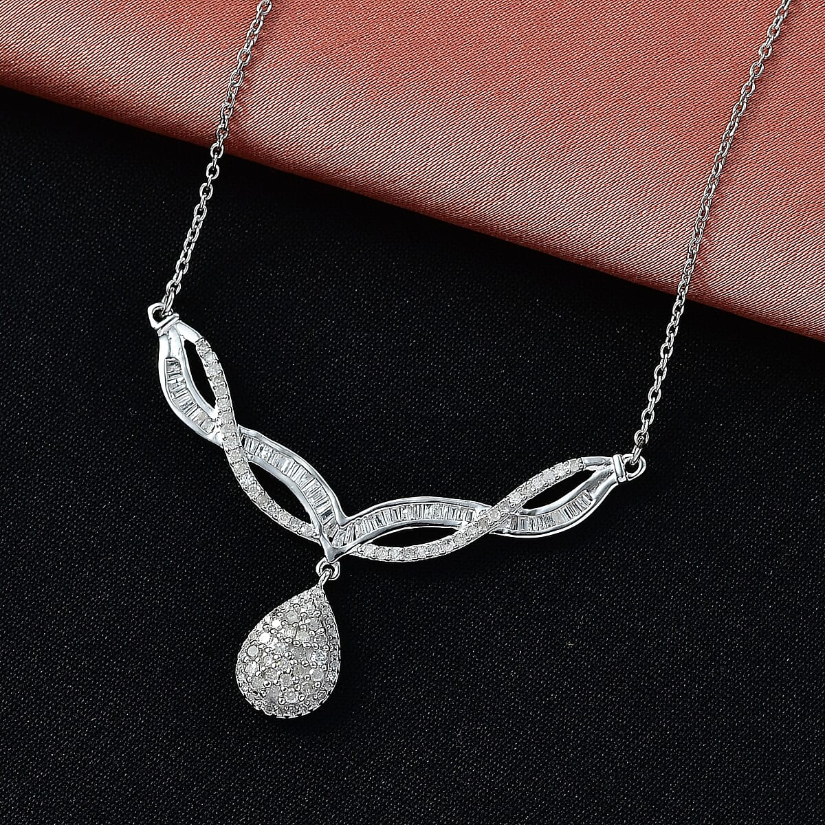 D'Joy Diamond 1.00 ctw Necklace in Rhodium Over Sterling Silver 18-20 Inches image number 1