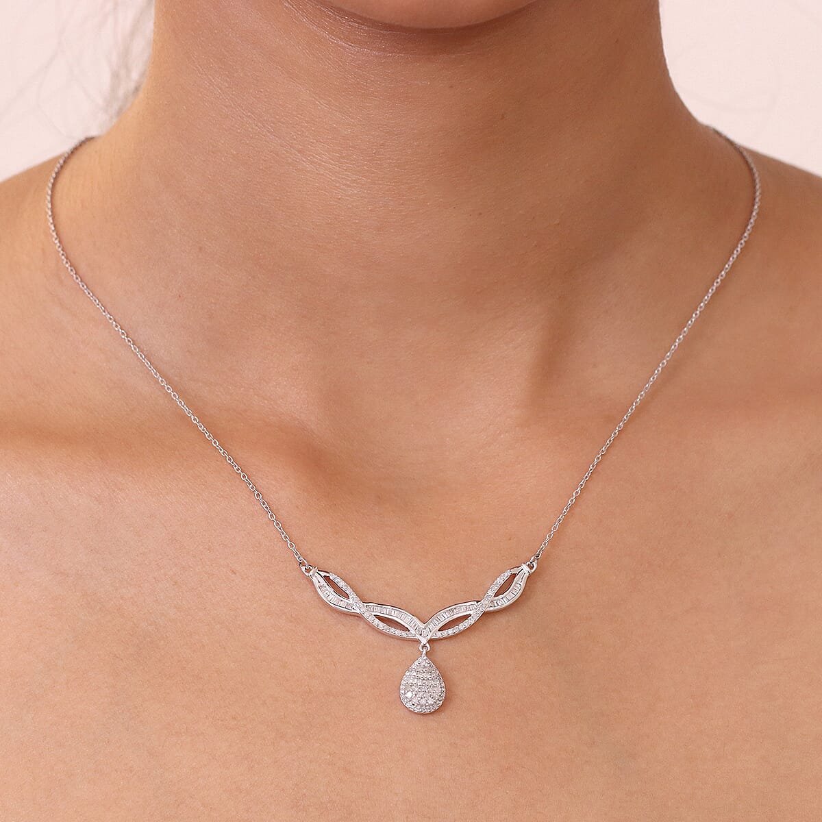 D'Joy Diamond 1.00 ctw Necklace in Rhodium Over Sterling Silver 18-20 Inches image number 2