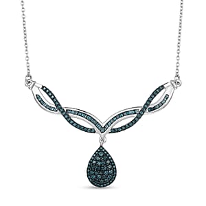 D'Joy Blue Diamond 1.00 ctw Starlight Drop Necklace in Rhodium Over Sterling Silver 18-20 Inches