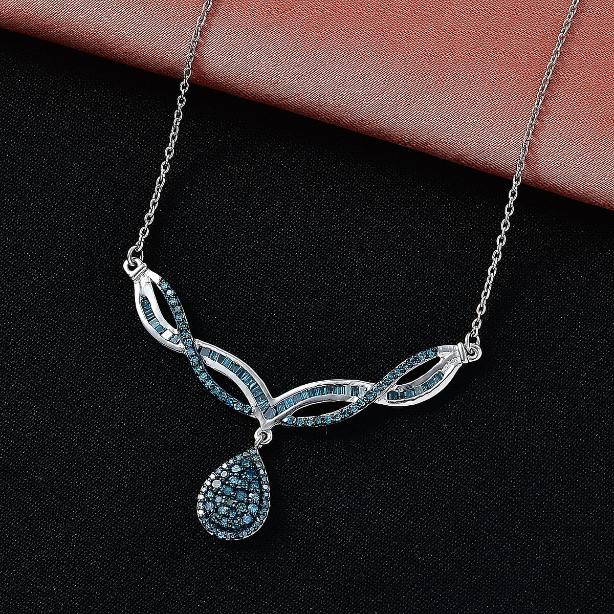 D'Joy Blue Diamond 1.00 ctw Starlight Drop Necklace in Rhodium Over Sterling Silver 18-20 Inches image number 1