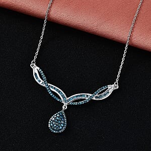D'Joy Blue Diamond 1.00 ctw Starlight Drop Necklace in Rhodium Over Sterling Silver 18-20 Inches