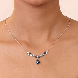 D'Joy Blue Diamond 1.00 ctw Starlight Drop Necklace in Rhodium Over Sterling Silver 18-20 Inches