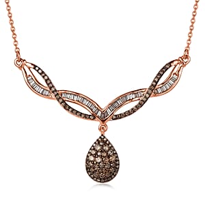 D'Joy Natural Champagne Diamond 1.00 ctw Starlight Drop Necklace in 18K Vermeil Rose Gold Over Sterling Silver 18-20 Inches