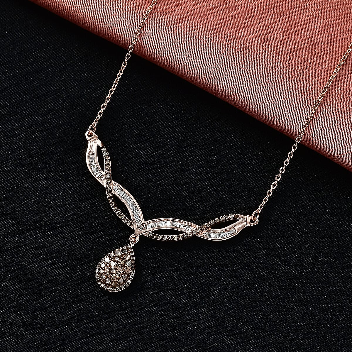 D'Joy Natural Champagne Diamond 1.00 ctw Starlight Drop Necklace in 18K Vermeil Rose Gold Over Sterling Silver 18-20 Inches image number 1