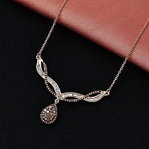 D'Joy Natural Champagne Diamond 1.00 ctw Starlight Drop Necklace in 18K Vermeil Rose Gold Over Sterling Silver 18-20 Inches