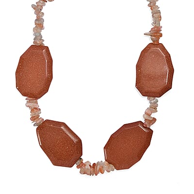 EverTrue Gold Sandstone and Sunstone 490.00 ctw Necklace in Platinum Bond 18 Inches