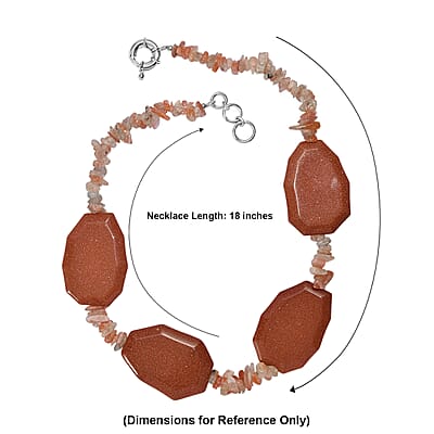 EverTrue Gold Sandstone and Sunstone 490.00 ctw Necklace in Platinum Bond 18 Inches